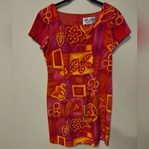 Jessica Howard Vibrant Red and Orange Patterned Mini Dress Size 12